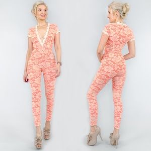 Coral Pink Lace Jumpsuit